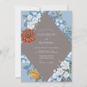 Steel Terracotta Dahlia Wedding Invitation