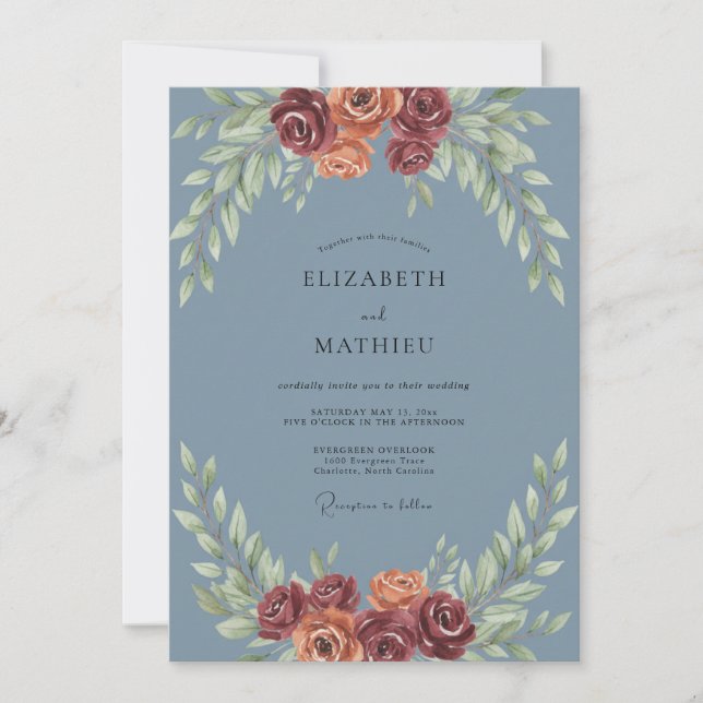 Steel Terracotta Leafy Wedding Invitation (Front)