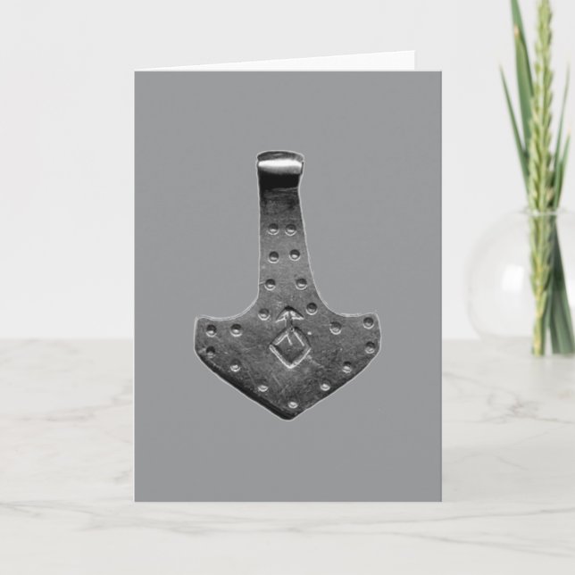 Steel Thor Hammer grey greeting card (Front)