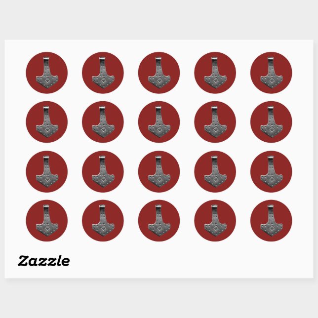 Steel Thor Hammer red small round stickers (Sheet)