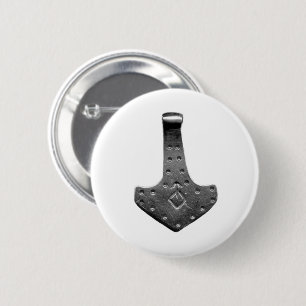 Steel Thor's Hammer white round button