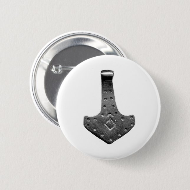 Steel Thor's Hammer white round button (Front & Back)