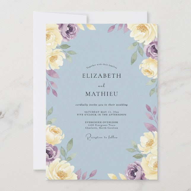 Steel Violet Bloom Wedding Invitation (Front)