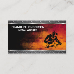 Steel Welder Working Black Red Background Business Card
