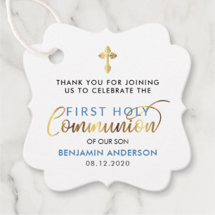 Steelblue And Gold First Holy Communion Thank You Favour Tags