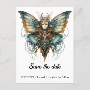 Steelswift Peacock Butterfly Steampunk Wedding Announcement Postcard