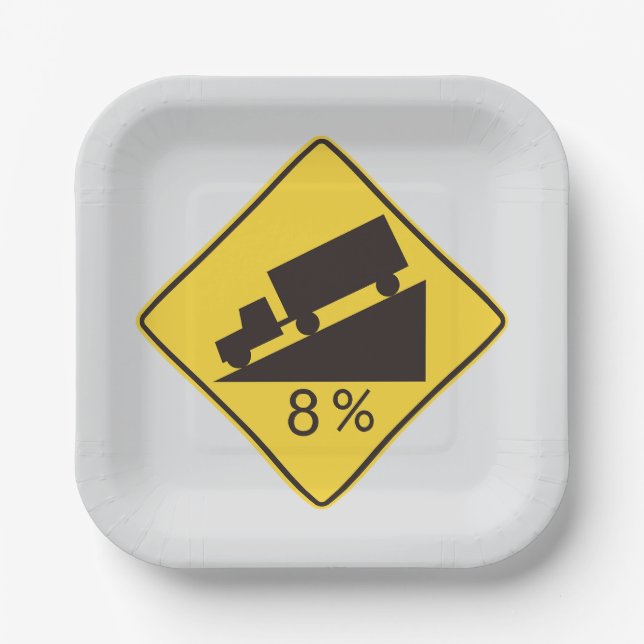Steep Grade Traffic Sign Trucking Hauling Caution Paper Plate (Front)