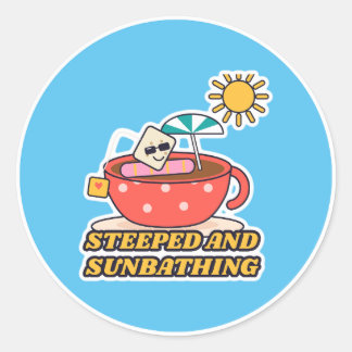 Steeped and Sunbathing Teabag on a Lilo Classic Round Sticker