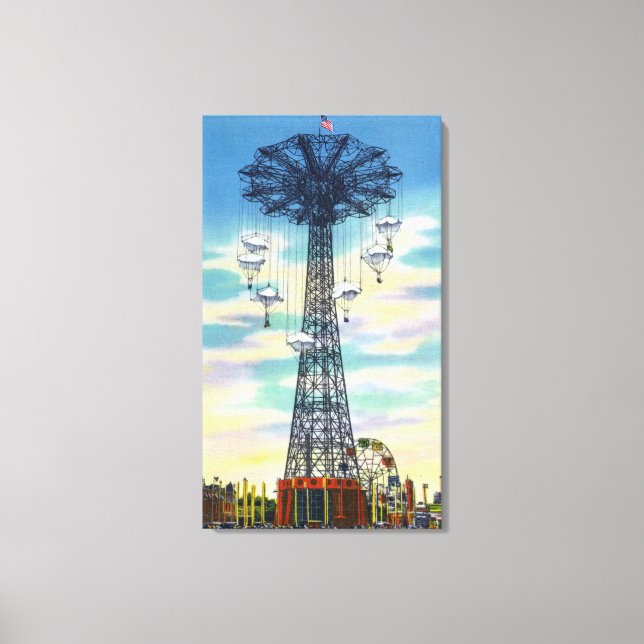 Steeplechase Park Parachute Jump Daytime Scene Canvas Print (Front)