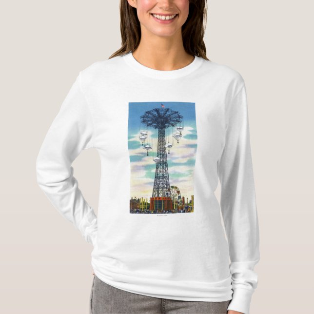 Steeplechase Park Parachute Jump Daytime Scene T-Shirt (Front)