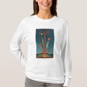 Steeplechase Park Parachute Jump View at Night T-Shirt