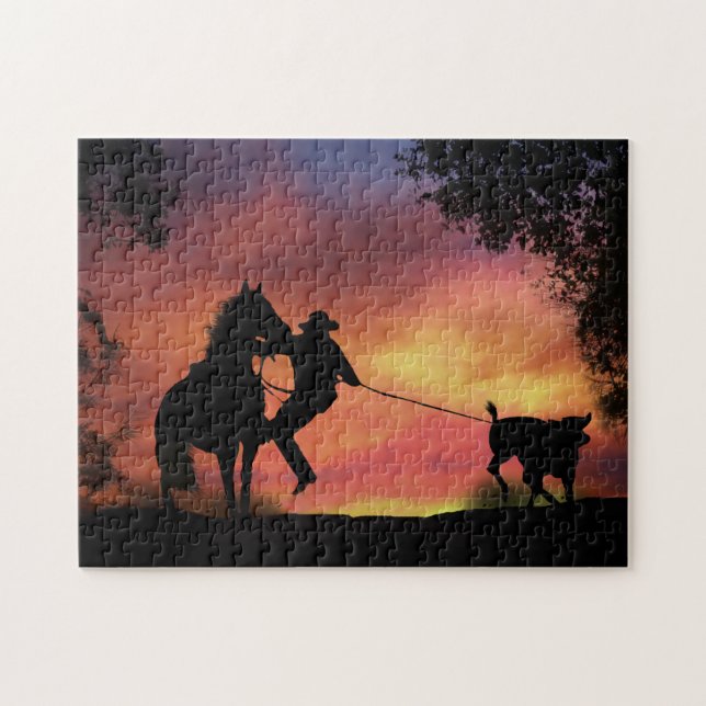 Steer Roping Country Western Cowboy Jigsaw Puzzle (Horizontal)