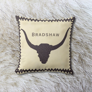 Steer Skull Industrial Brown Faux Leather Cushion