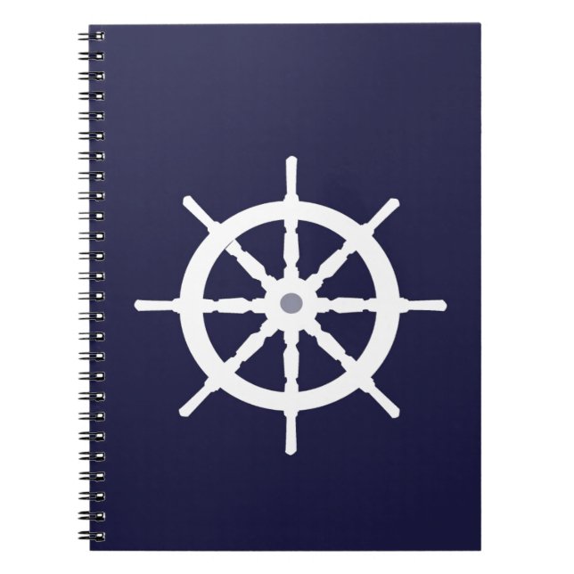 Steering wheel on navy blue background. spiral notebook (Front)