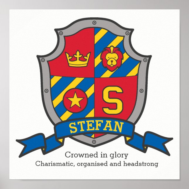 Stefan boys name meaning heraldry shield poster (Front)