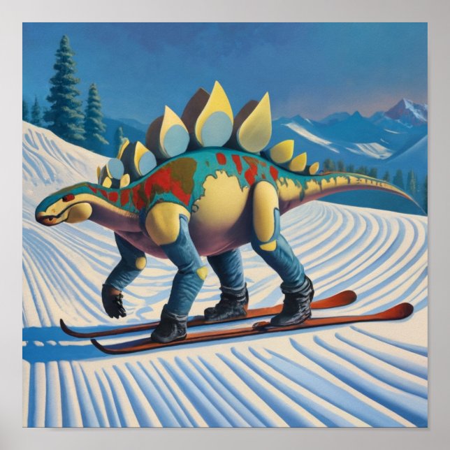 Stego-Slopes: Skiing Stegosaurus Wall Art (Front)