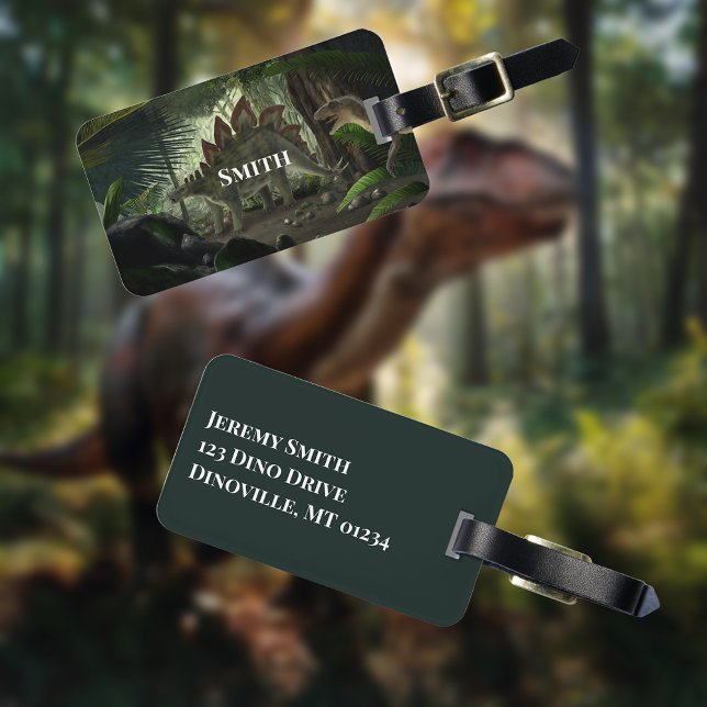 Stegosaurus and Deinonychus Dinosaurs Luggage Tag (Creator Uploaded)