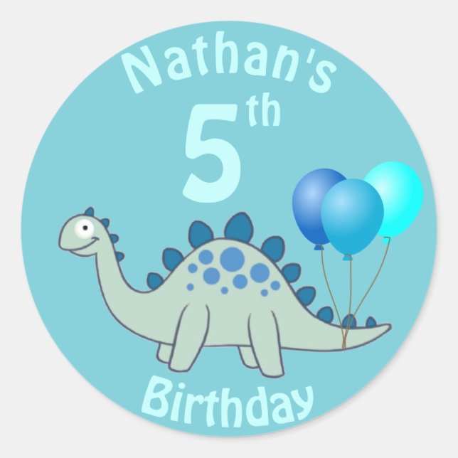 Stegosaurus Birthday Classic Round Sticker (Front)