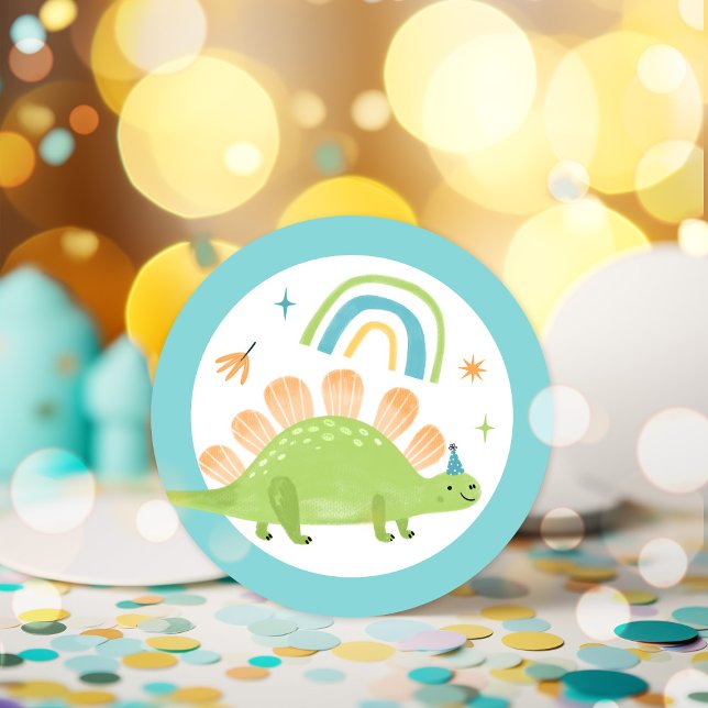 Stegosaurus Dinosaur Birthday Party Favours Classic Round Sticker (Creator Uploaded)