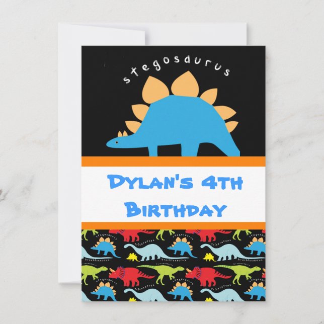 Stegosaurus Dinosaur Birthday Party Invitations (Front)