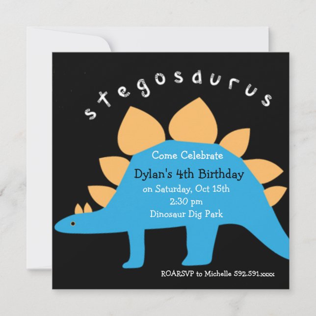 Stegosaurus Dinosaur Birthday Party Invitations (Front)