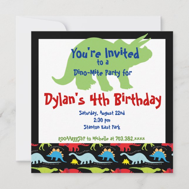Stegosaurus Dinosaur Birthday Party Invitations (Front)