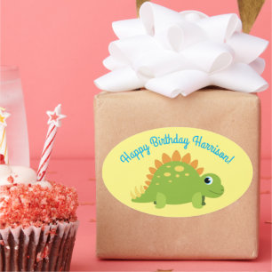 Stegosaurus Dinosaur Birthday Party Oval Sticker