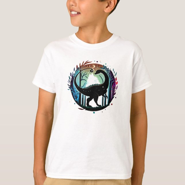 Stegosaurus Dinosaur Forest Silhouette Design  T-Shirt (Front)