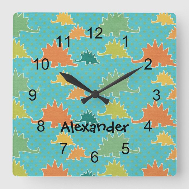 Stegosaurus Dinosaur  Kids' Wall Clock (Front)