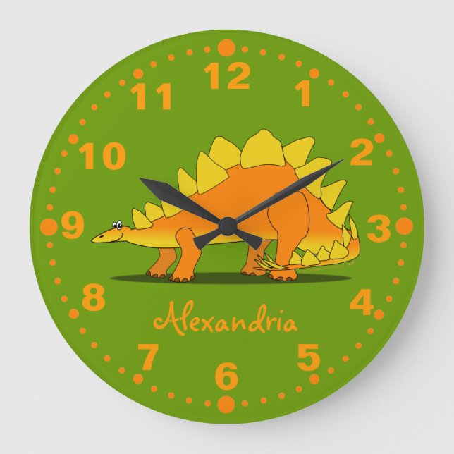Stegosaurus Dinosaur Personalised Clock Green (Front)
