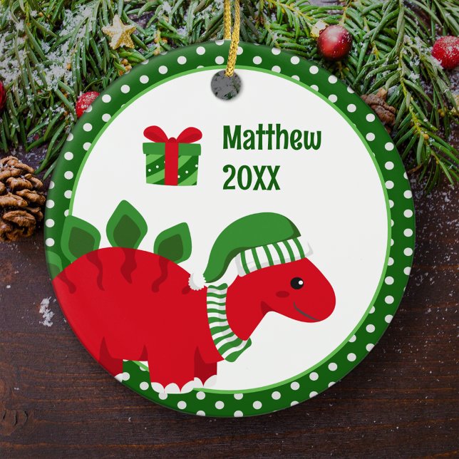 Stegosaurus Dinosaur Personalised Kids Christmas Ceramic Tree Decoration (Creator Uploaded)