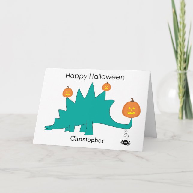 Stegosaurus Dinosaur Pumpkins Halloween Card (Front)