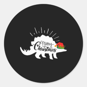 Stegosaurus Merry Christmas Funny Dinosaur  Classic Round Sticker