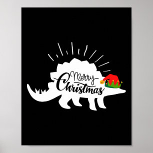 Stegosaurus Merry Christmas Funny Dinosaur  Poster
