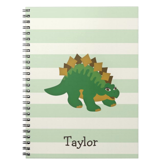 Stegosaurus on Pastel Green Stripes Spiral Notebook (Front)