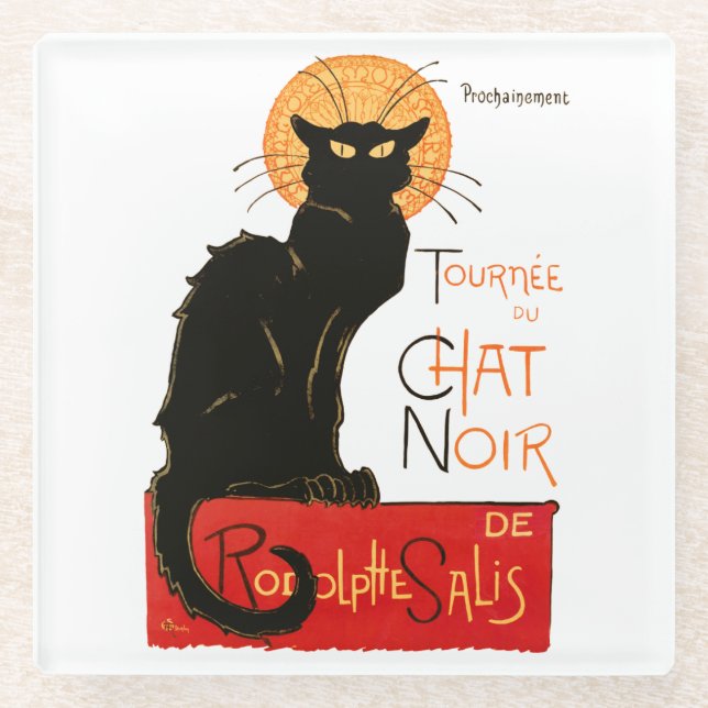 Steinlen Black Cat Classic French Chat Noir Poster Glass Coaster (Front)