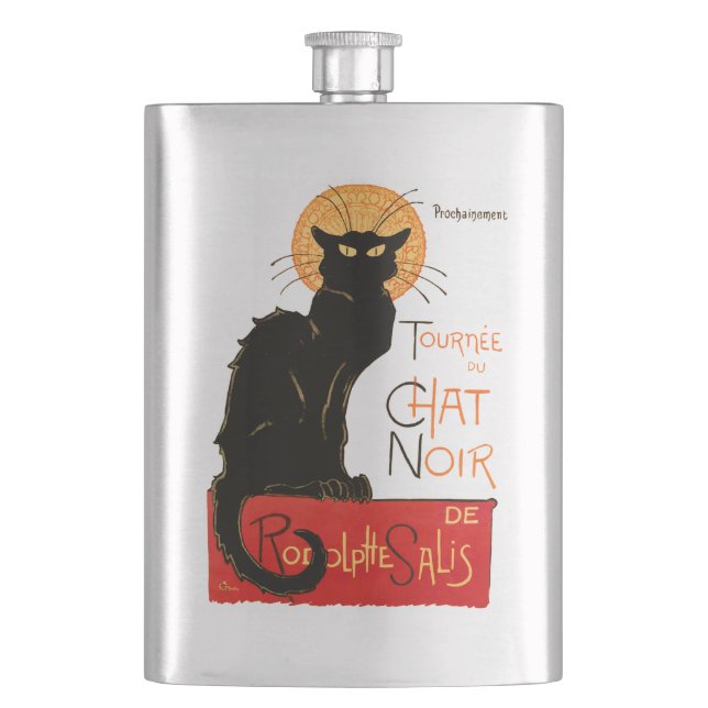 Steinlen Black Cat Classic French Chat Noir Poster Hip Flask (Front)