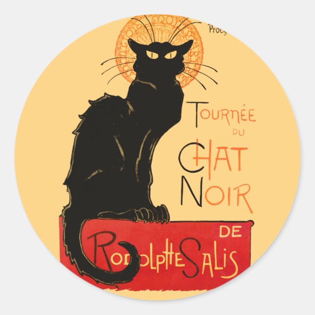 Steinlen Black Cat Classic French Chat Noir Poster Round Sticker (Front)
