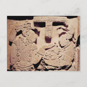 Stela depicting a woman presenting a jaguar mask postcard
