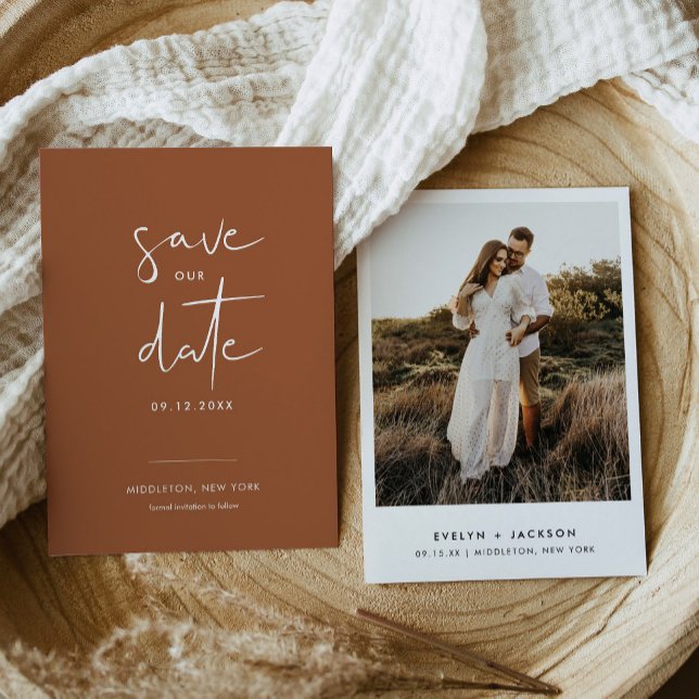STELLA Boho Terracotta Photo Save The Date Invitation (Creator Uploaded)
