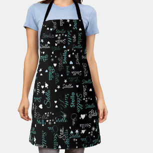 Stella custom name full of hearts and stars black  apron
