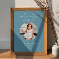 STELLA Minimalist Blue Birthday Photo Welcome Sign
