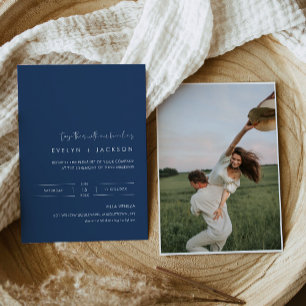 STELLA Minimalist Navy Photo Wedding  Invitation