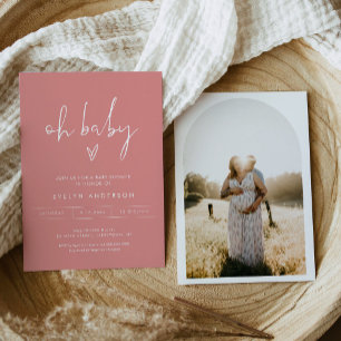 STELLA Minimalist Photo Pink Oh Baby Shower  Invitation