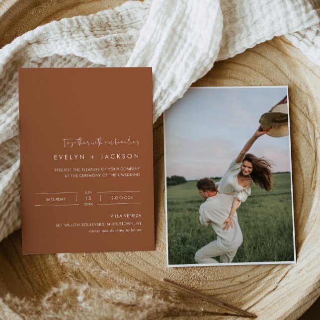 STELLA Minimalist Terracotta Photo Wedding  Invitation (Creator Uploaded)