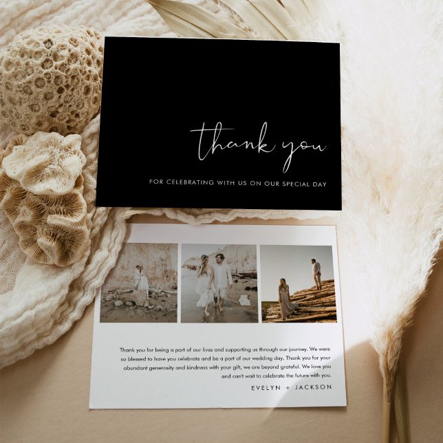 STELLA Modern  Photo Wedding Thank You Card Black (Creator Uploaded)