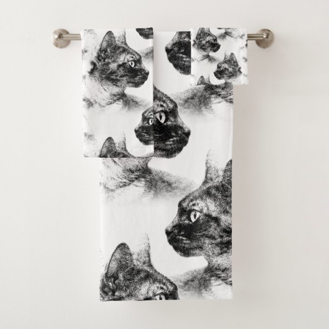 Stella the Grey Cat Bath Towel Set (Insitu)