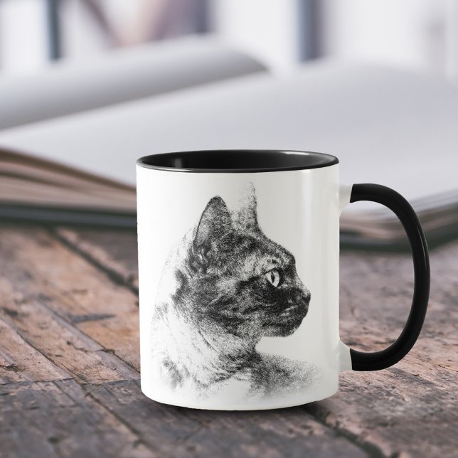 Stella the Grey Cat Mug (Charcoal Profile of Stella the Grey Cat 11 oz Coffee Mug Cover Photo.)