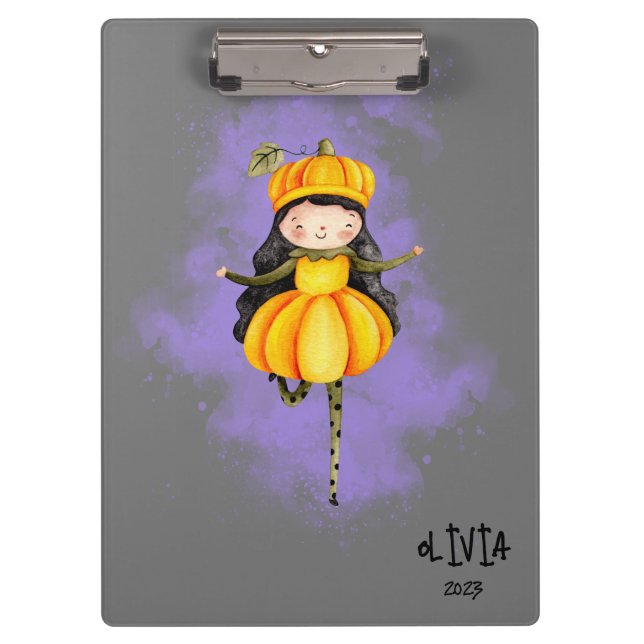 Stellalunarts Cute Girl Halloween Pumpkin Clipboard (Front)