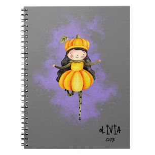 Stellalunarts Cute Girl Halloween Pumpkin Notebook